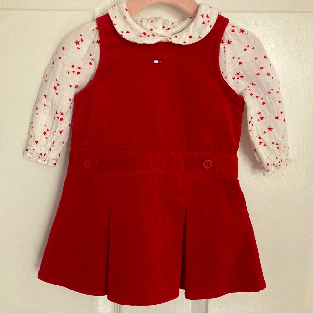 Tommy Hilfiger Red Velvet Jumper Dress with White Star Top